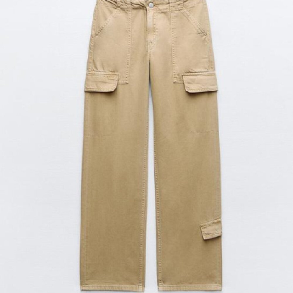 Zara Mid Waist Adjustable Cargo Pants in Tobacco